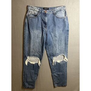 Parisian Petite Women's US 8 Ripped Knee Distressed Mom Jeans Light Blue Wash